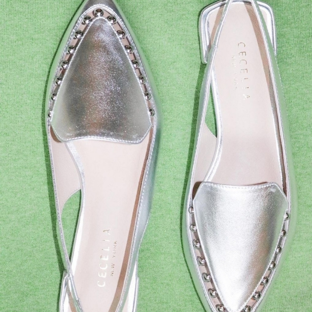 Gorgeous silver studded slingback shoes